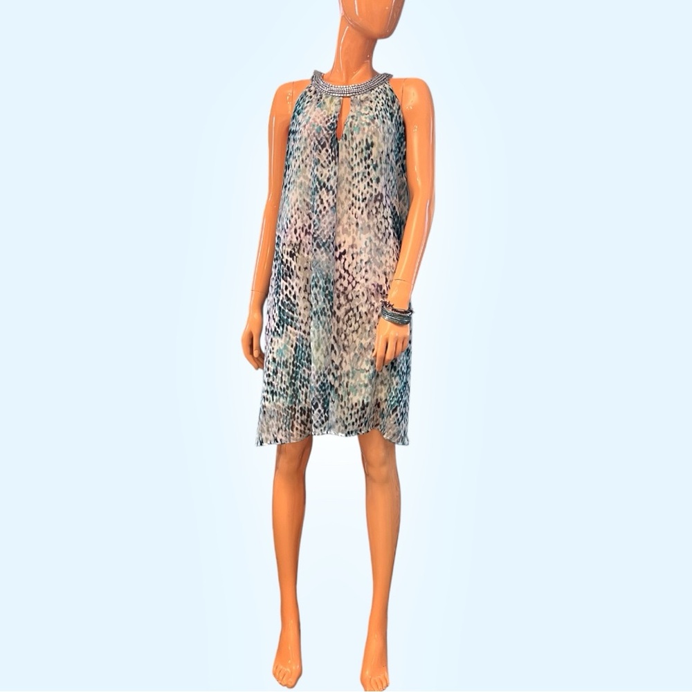 VINCE CAMUTO Snake Print Keyhole Halter Shift Mini Dress Wedding Guest